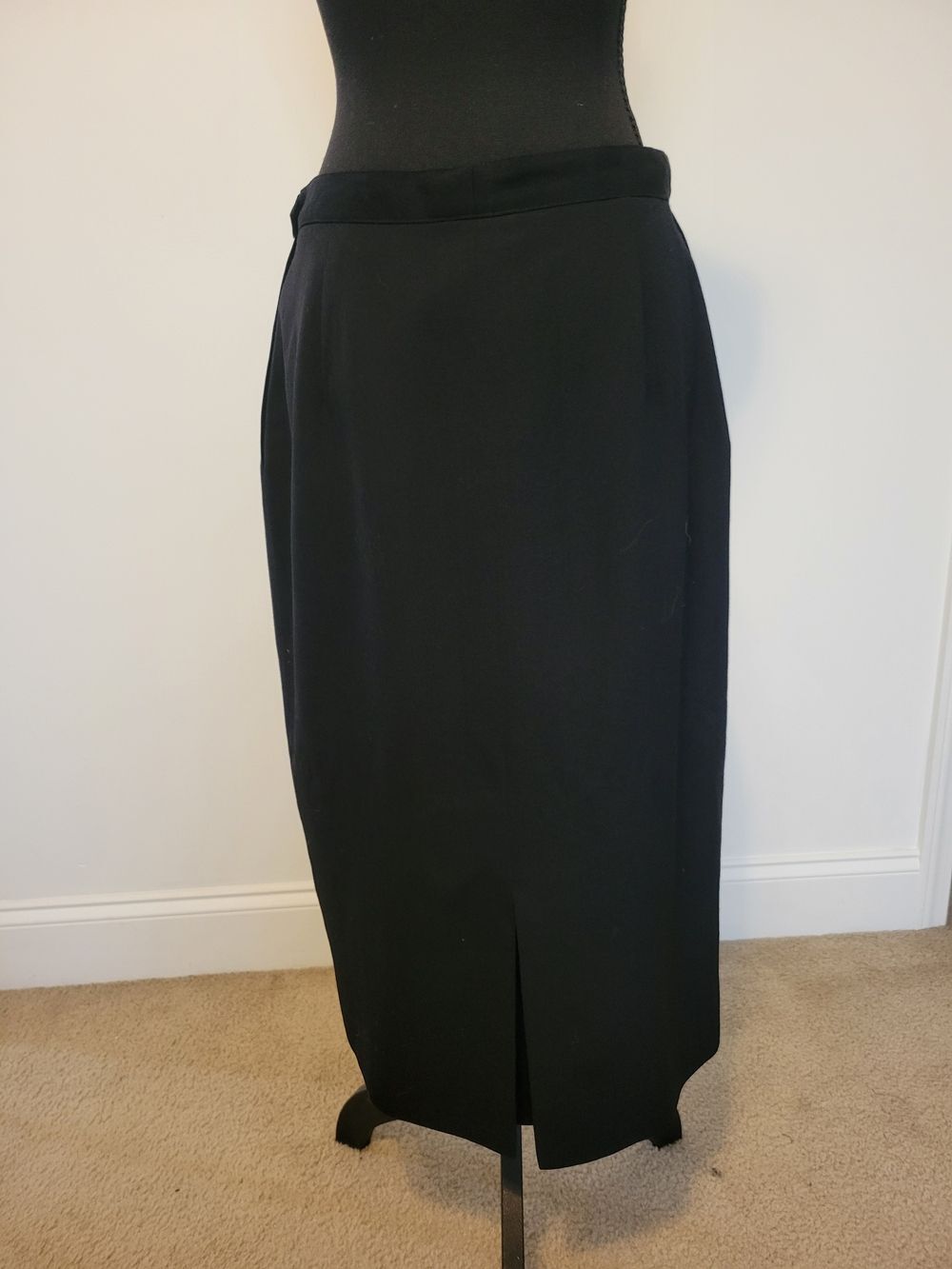 Austin Reed 100% Worsted Wool Black Midi Vintage Academia Pencil Skirt Size 12 - Picture 3 of 7